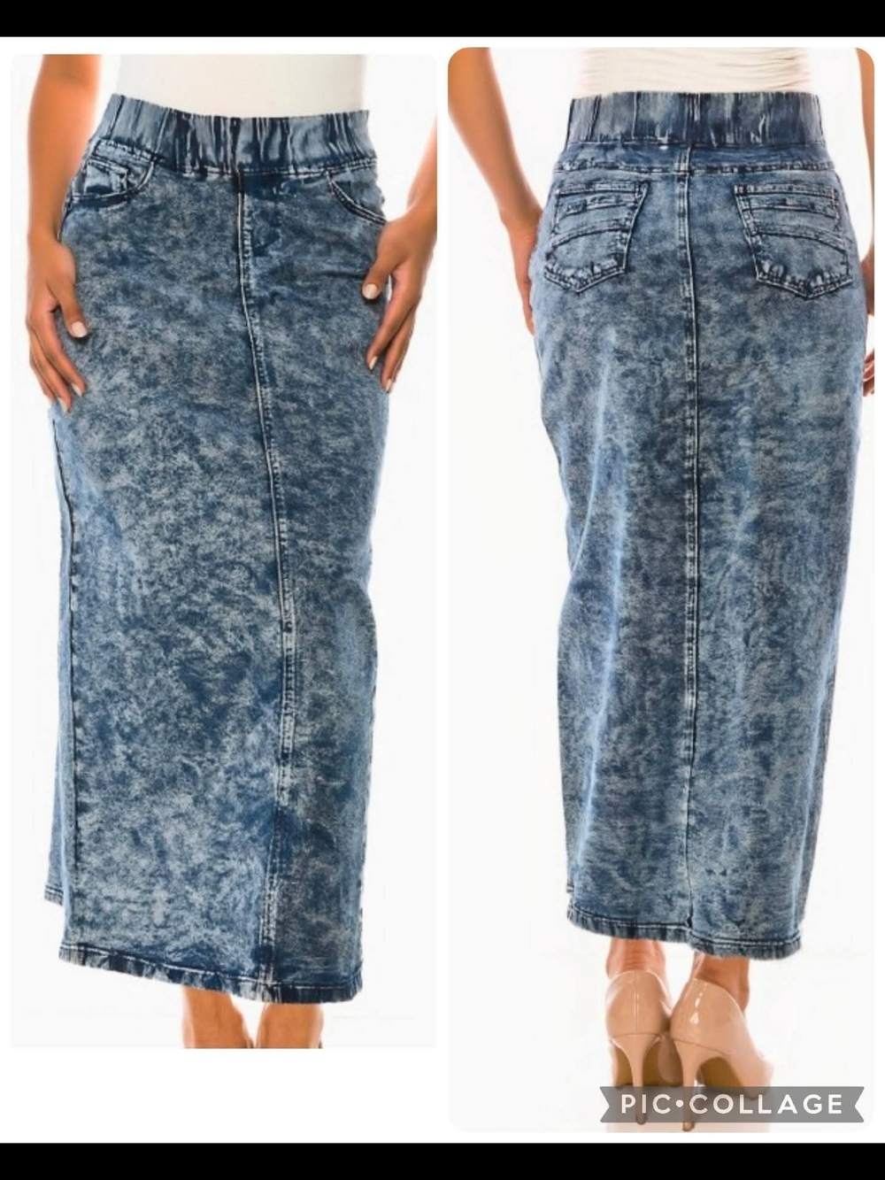 Acid Wash Denim Maxi Skirt - Blue